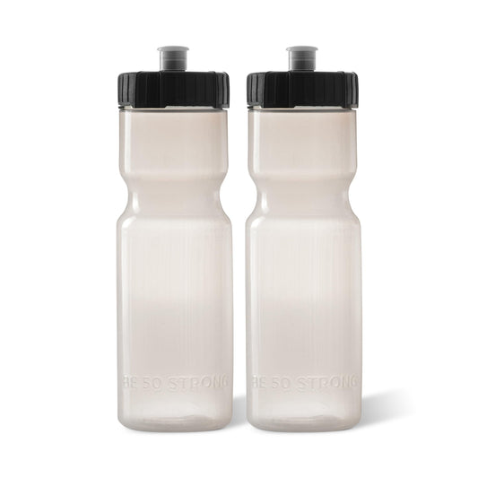 50 Strong Sports Squeeze Water Bottle 2 Pack – 22 oz. BPA Free Easy Open Push/Pull Cap – USA Made (Clear)