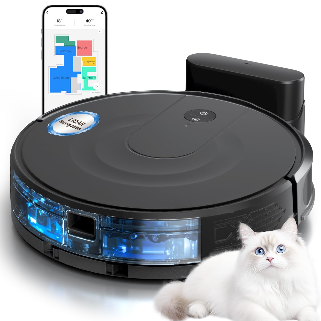 Kewbily Robot Vacuum and Mop Combo, LiDAR Navigation with Ultra Slim Design, Smart Mapping Robotic Vacuum Cleaner, 9000Pa Suction, Customizable Cleaning for Pet Hair, Carpets, and Hard Floors