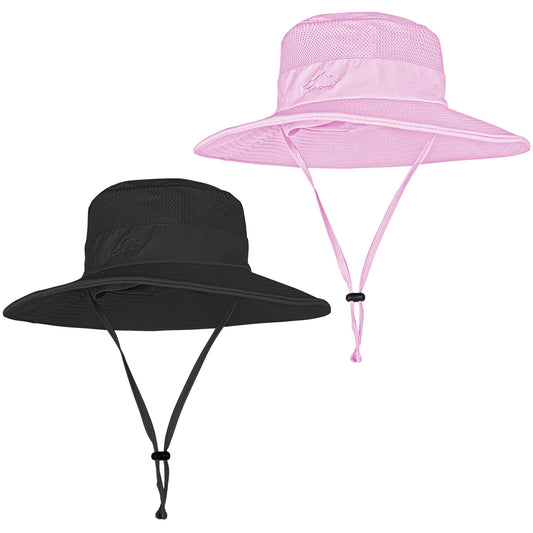 2 Pack Sun Hats for Men Women Fishing Hat UPF 50+ Breathable Wide Brim Summer UV Protection Hat Black/Purple
