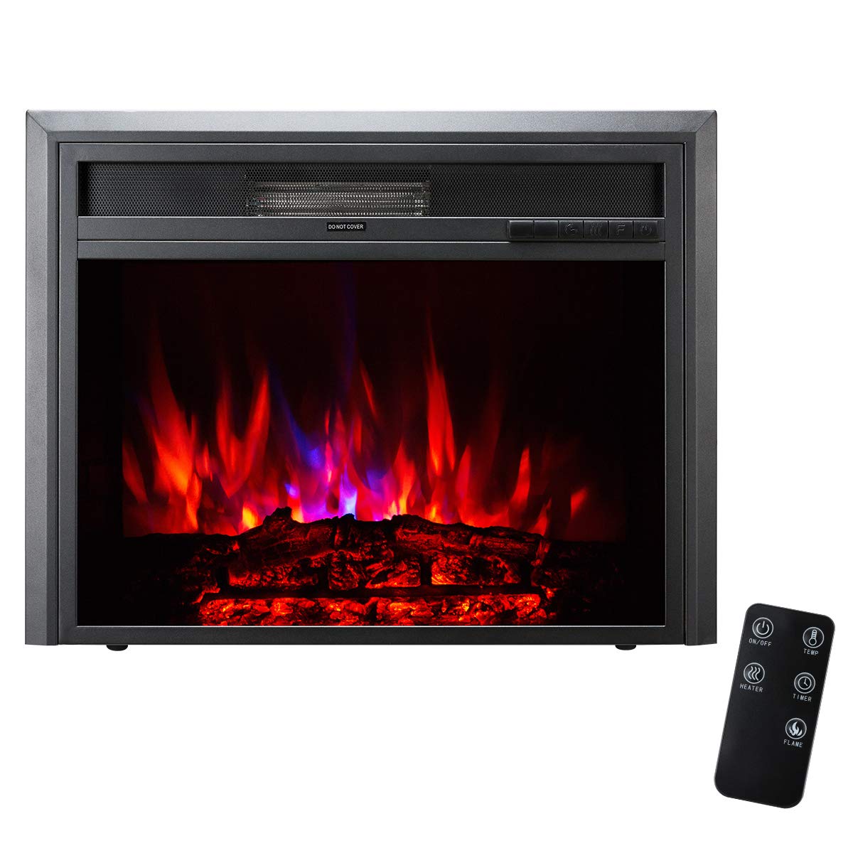 XBrand 32 Inch Insert Electric Fireplace Heater with Remote Control, LED Rolling Flame Effect, and Temperature Limiting Control, Glass and Steel Indoor, Black
