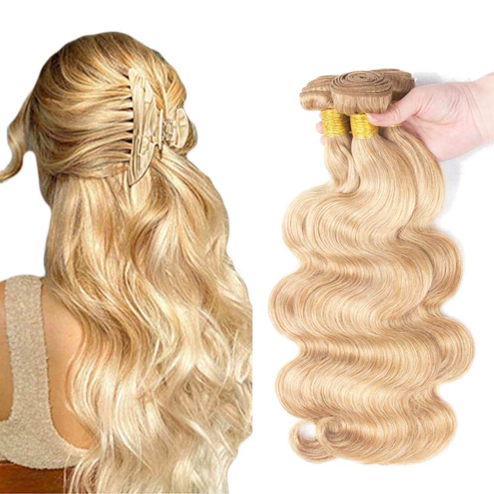 Blonde Bundles P27/613 Body Wave Human Hair Bundles 8A Grade Brazilian Unprocessed Virgin Hair 3 Bundles 8 8 8 Inch Honey Blonde Body Wave Bundles Remy Human Hair Extensions