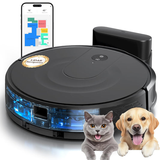 Seyanke Robot Vacuum and Mop Combo, 9000Pa Robotic Vacuum Cleaner with Smart LiDAR Navigation, Ultra-Slim, App & Voice Control, Ideal for Pet Hair, Carpets, Hard Floors