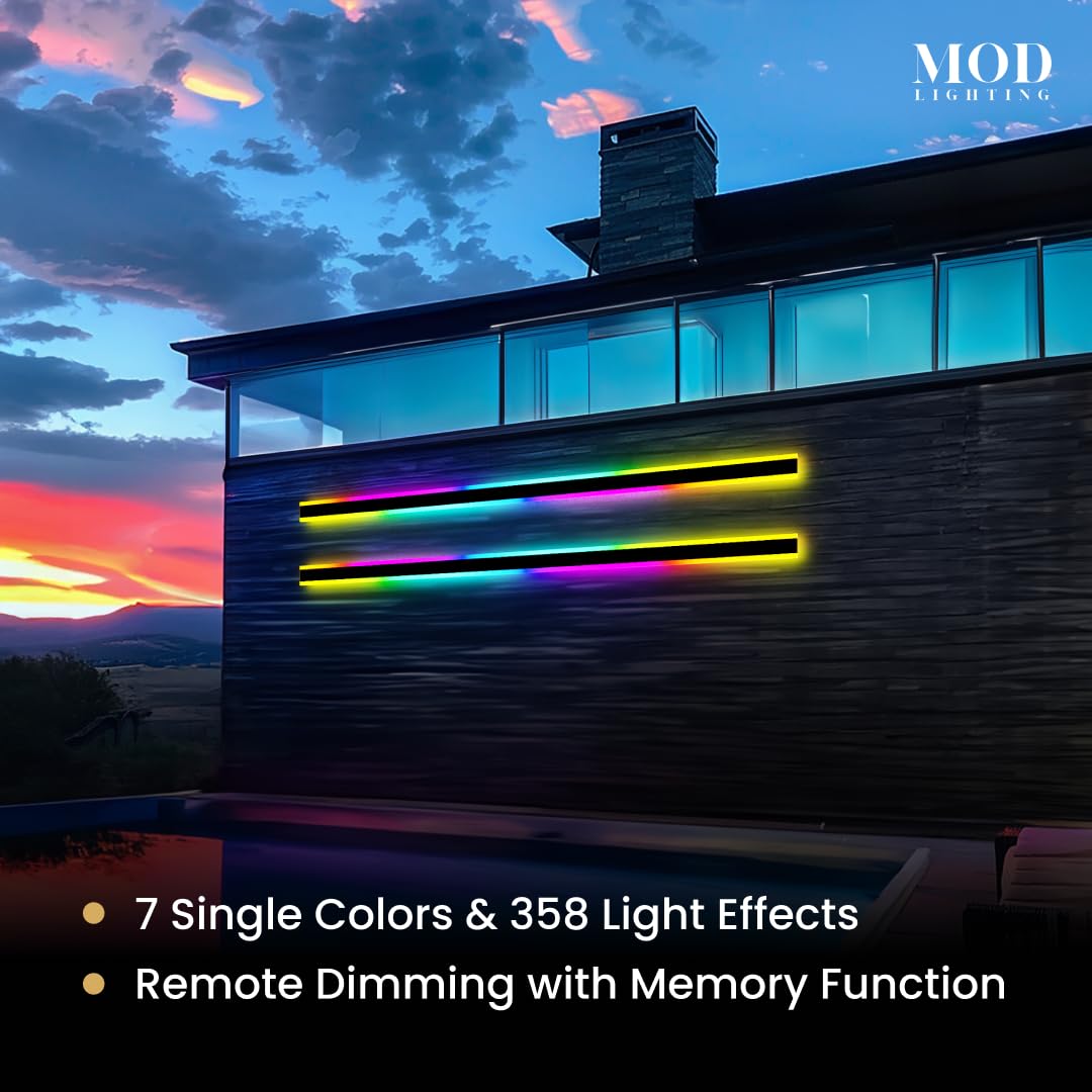 𝗠𝗢𝗗 𝗟𝗜𝗚𝗛𝗧𝗜𝗡𝗚 Haylen RGB | Long Outdoor Wall Lights, 7 Colors and 358 Light Effects, Dimmable with Remote Modern Linear Exterior Light Fixture, Waterproof Wall Sconce 70W, 1-Pack (RGB | 94")
