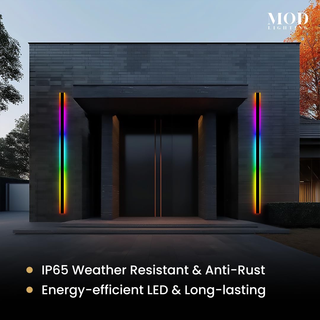 𝗠𝗢𝗗 𝗟𝗜𝗚𝗛𝗧𝗜𝗡𝗚 Haylen RGB | Long Outdoor Wall Lights, 7 Colors and 358 Light Effects, Dimmable with Remote Modern Linear Exterior Light Fixture, Waterproof Wall Sconce 70W, 1-Pack (RGB | 94")