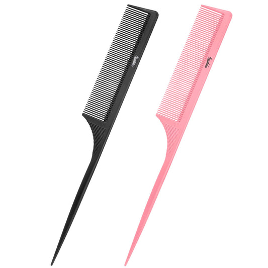 Rat Tail Comb Parting Comb：2Pcs Rat Tail Combs for Women，Fine Tooth Parting Tip Carbon Fiber Root Teasing Anti Static Tail Comb，Hair Combs for Styling（Black,Pink ）