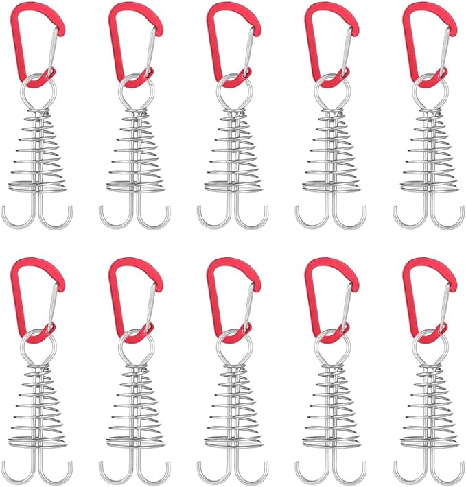 Morobor Deck Anchor Pegs, 10pcs Windproof Aluminium Alloy Fish Bone Tent Stakes with Spring Buckle Portable Wind Rope Anchor for Outdoor Camping