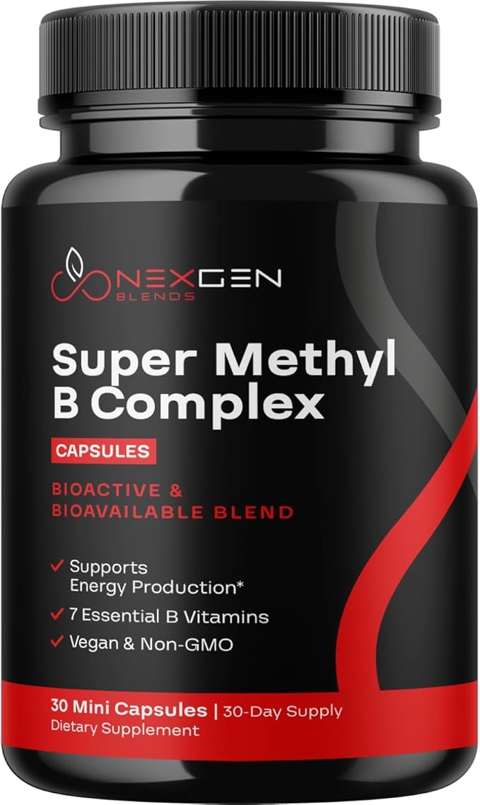 Methylated B Complex Vitamin Supplement - Bioactive Methyl B Complex with 5-MTHF Methyl Folate & B12 Methylcobalamin for Brain Heart Energy & Homocysteine Support - Super Vitamin B Complex (30 count)