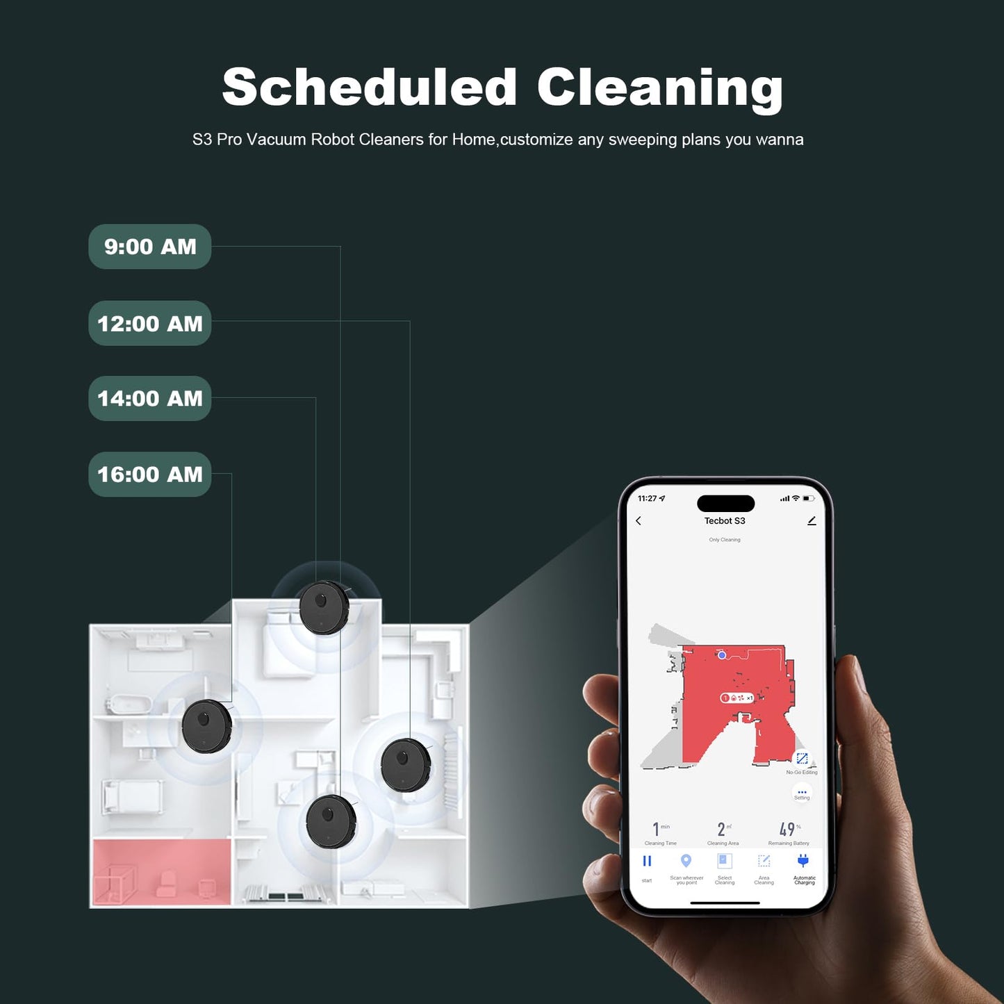 TECBOT S3 PRO Robotic Vacuum Cleaner and mop, LiDAR Navigation, 150mins Runtime&4,000Pa Suction, Automatic Charging Robot Vacuum Cleaner, WiFi,App,Alexa, Ideal for Hard Floor, Pet Hair,Black