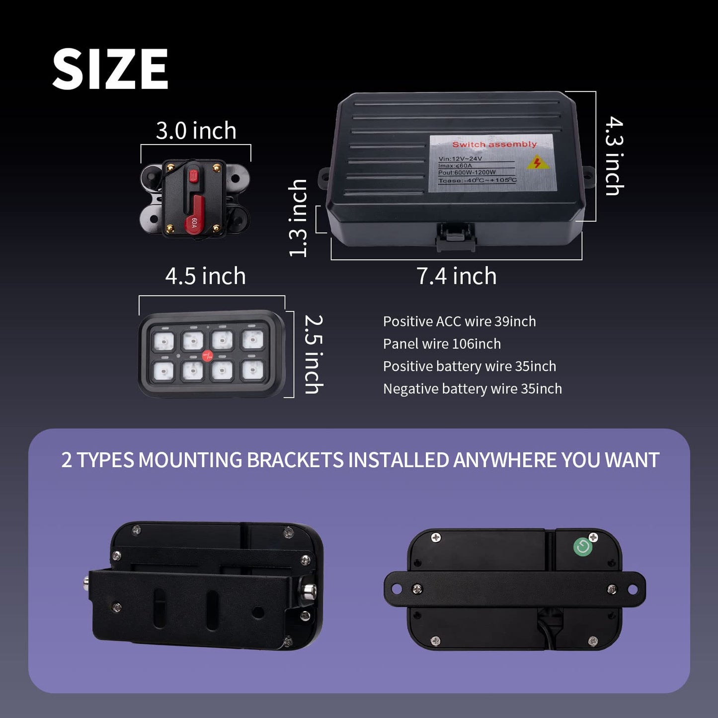 YCHOW-TECH RGB 8 Gang Switch Panel with 3 Lighting Modes Switch Pod Dimmable Function Toggle Momentary Pulsed Bluetooth Switch Circuit Control Relay System Box for Truck SUV Offroad Marine