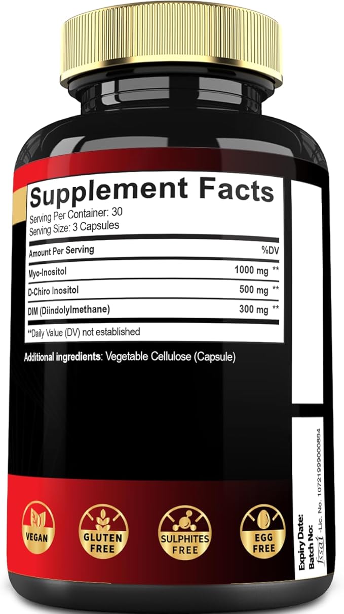 3in1 Myo-Inositol & D-Chiro Inositol Supplement with DIM - Women's Wellness, Cycle Regularity, Cellular Health - 90 Capsules Supply 30 Days