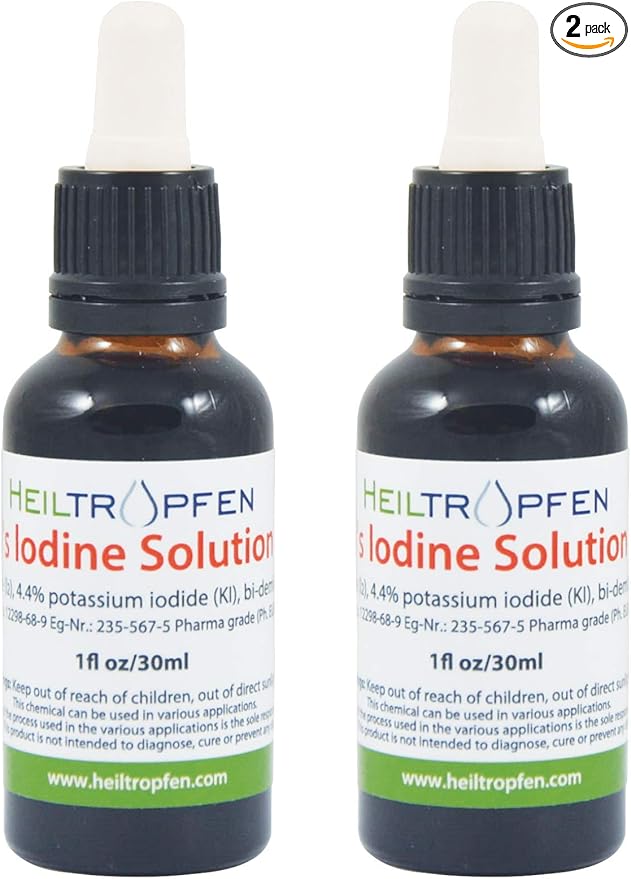 2X 2.2% Lugol's Iodine Solution 2x1 Fl Oz - 2x30 ml | Pharmaceutical Grade Ingredients | Lugols Solution Made with Iodine and Potassium Iodide | Set of Two Bottles | Heiltropfen®