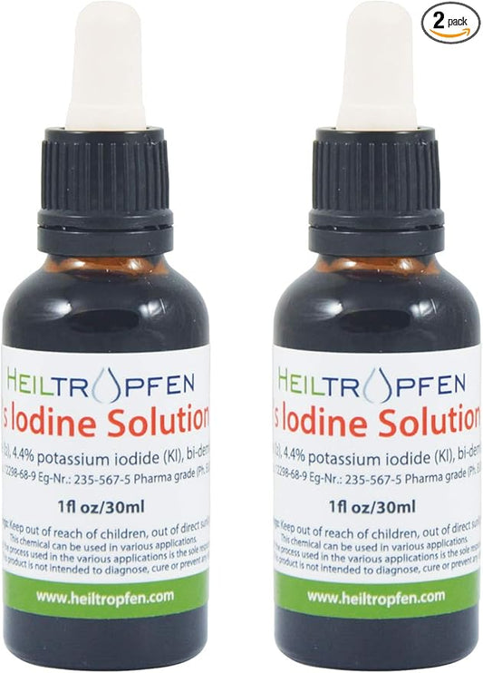 2X 2.2% Lugol's Iodine Solution 2x1 Fl Oz - 2x30 ml | Pharmaceutical Grade Ingredients | Lugols Solution Made with Iodine and Potassium Iodide | Set of Two Bottles | Heiltropfen®