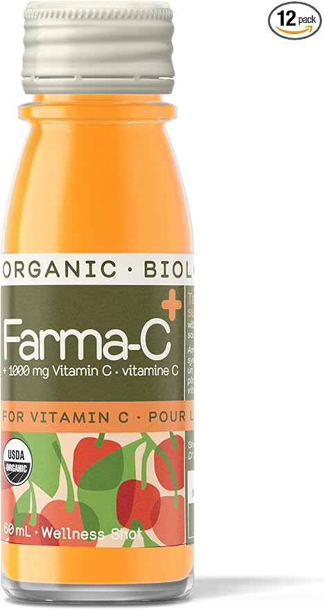 Greenhouse Juice Organic Farma-C+ Wellness Shots Vitamin C Immune Shot Cold-Pressed with Orange, Acerola Cherry, Sea Buckthorn Berry and Fermented Echinacea | Vegan & Gluten-Free (2 Oz, Pack of 12)