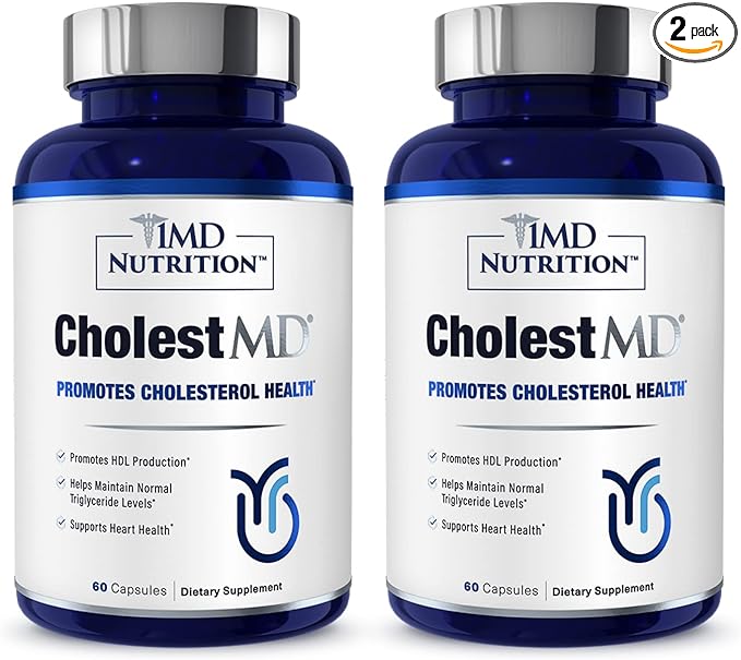 1MD Nutrition CholestMD with Olive Leaf Extract, Bergavit, Niacin, Garlic | 120 Capsules (2-Pack)