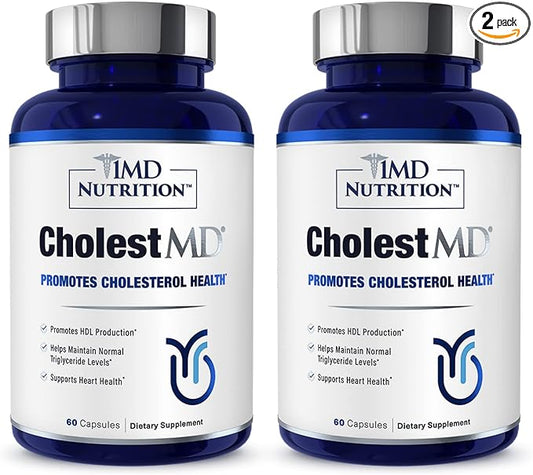 1MD Nutrition CholestMD with Olive Leaf Extract, Bergavit, Niacin, Garlic | 120 Capsules (2-Pack)
