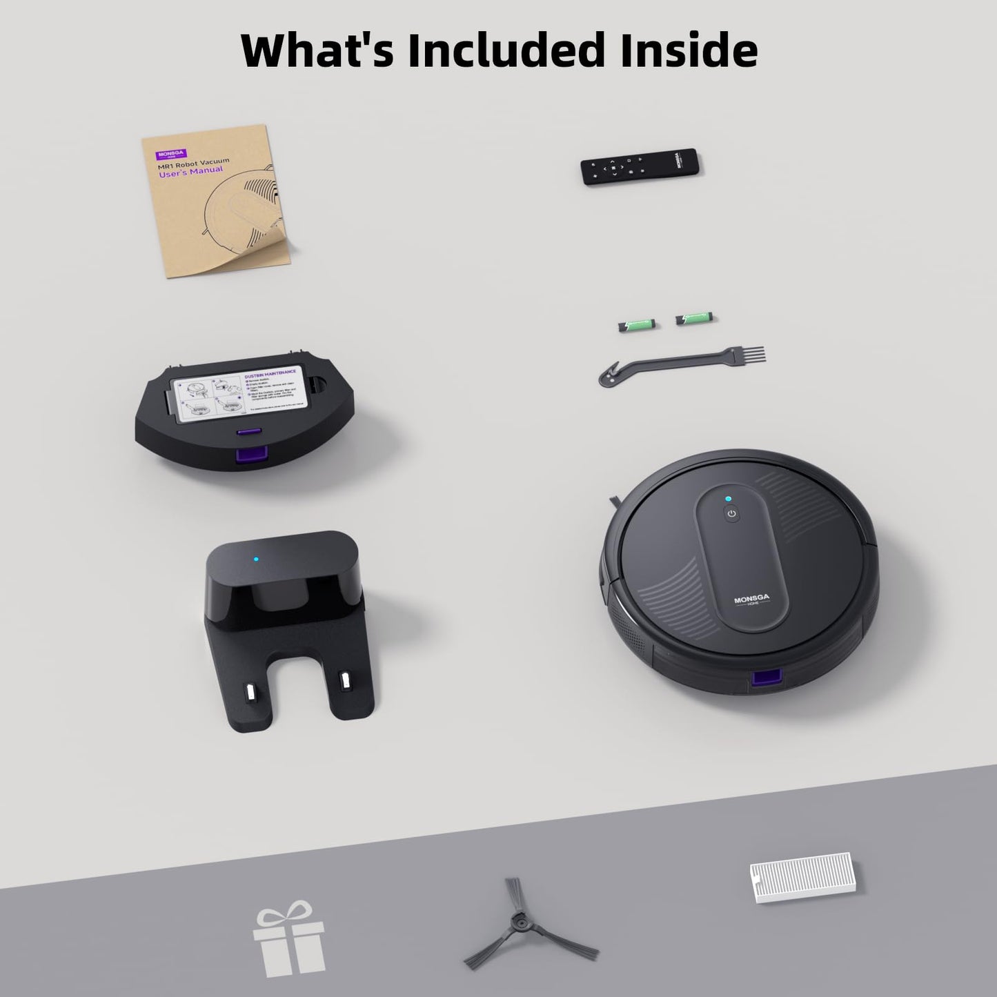 MONSGA Robot Vacuum Cleaner, 3000Pa Powerful Suction Robotic Vacuum, 3.2" Super-Slim, 140Min Runtime, Vacuum Robot for Hard Floor/Low Pile Carpet/Pet Hair, Remote/App/Voice Control, Schedule Clean