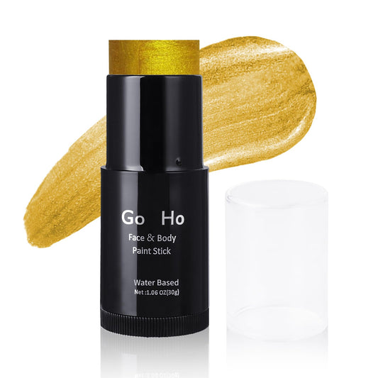 Go Ho Metallic Gold Face Body Paint Stick,Washable Face Paint Eye Black,Non-toxic Cream Metallic Finish Gold Body Paint for Halloween Cosplay SFX Makeup