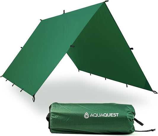AquaQuest Guide Camping Tarp - Ultralight Tent Cover or Rain Fly - Waterproof Camping Gear Must Haves for Hiking, Hammock, Bivy & Survival, 20 x 13 ft, Forester Green