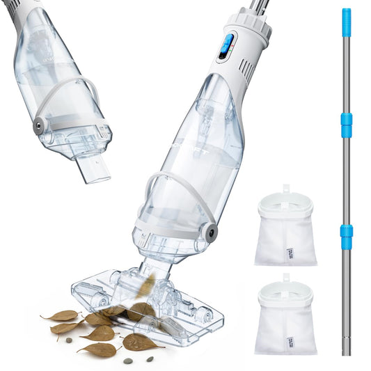 InoKraft Cordless Pool Vacuum Cleaner, Rechargeable, Handheld Pool Vacuum for Above Ground and Inground Pools, Transparent Head, 59” Extendable Pole, for Leaves, Debris, Shallow Steps, Blue