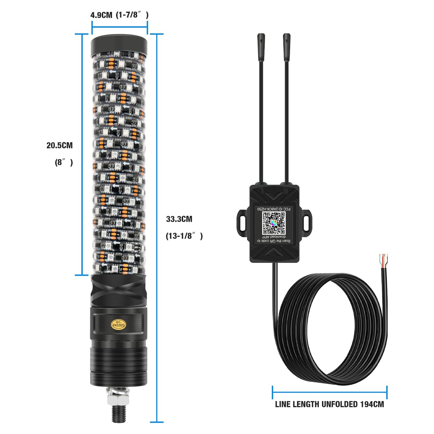 goodfitment 2 Pcs 1FT Thick Whip Lights, LED Whip Light with Brake Turn Signal by App & Remote Control, Spiral RGB Chasing Whips, Music Whip Light Compatible with UTV ATV RZR Can-Am SXS