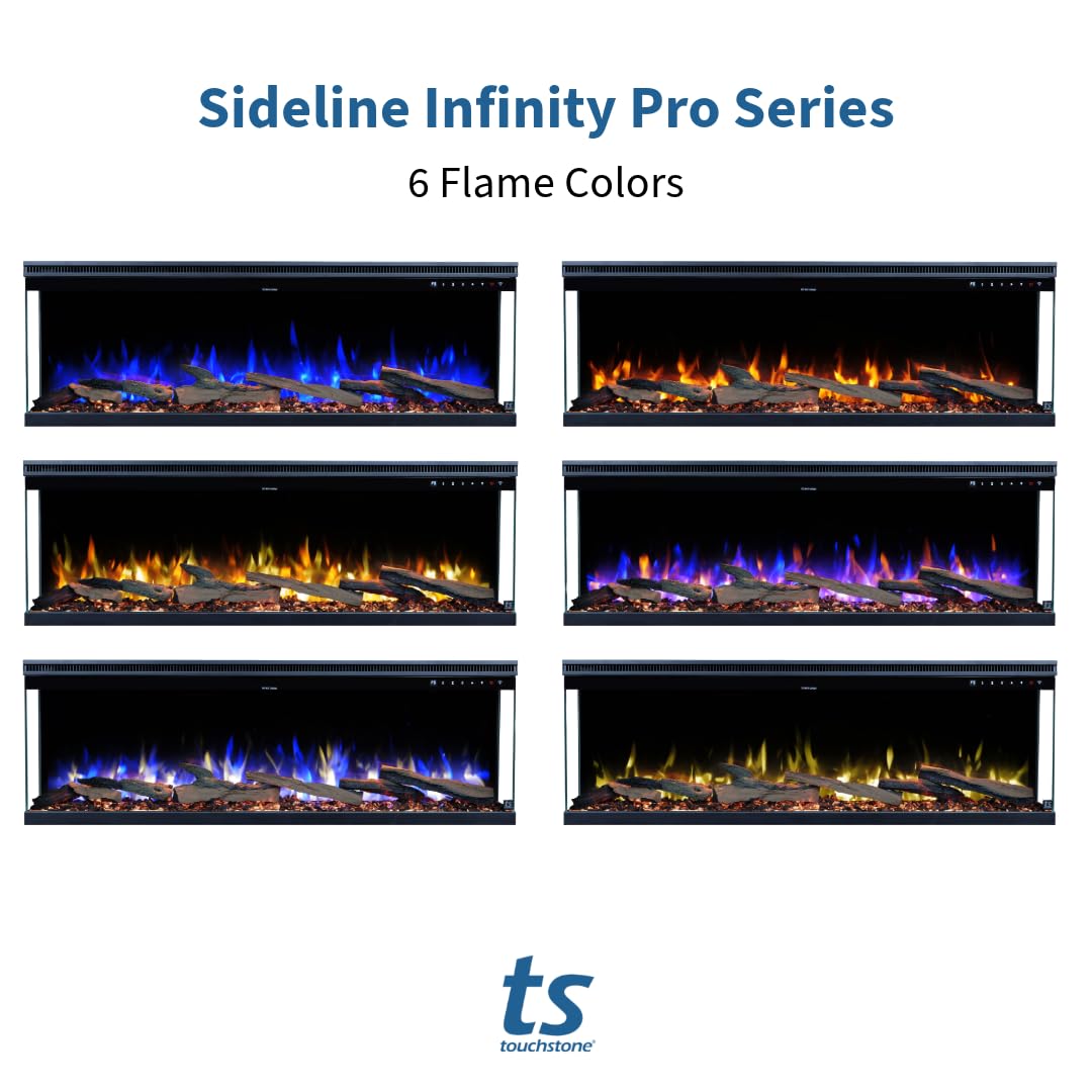 Touchstone Sideline Infinity Pro 3-Sided Smart 50" WiFi-Enabled Electric Fireplace - 80045 - Built-in - 6 Realistic Flame Colors- 13-Color Down Lighting- Crackle Sound- 1,500W Heater