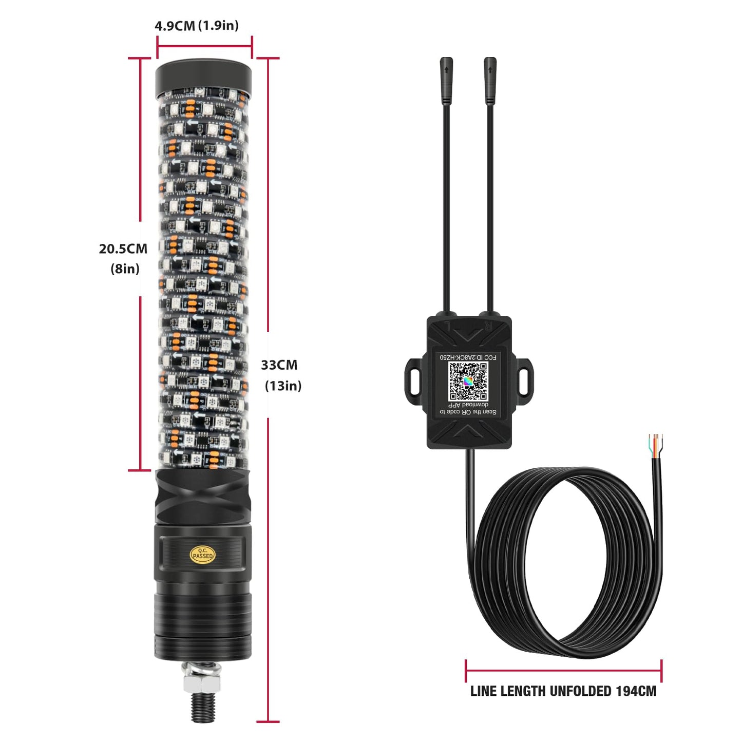 DEERMOTO 2PCS 1FT Fat Whip Light Spiral RGB LED Whip Lights with APP&Remote Control,Chasing Lighted Antenna Whips for UTV ATV Can-Am X3 RZR Can-Am Polaris Buggy Jeep Offroad Truck (1ft)