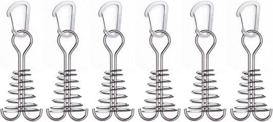 TRIWONDER 6pcs Deck Plank Board Tent Stakes Aluminum Spring Anchor Fishbone Guyline Cord Adjuster Tent Pegs with Carabiners for Outdoor Camping Hiking