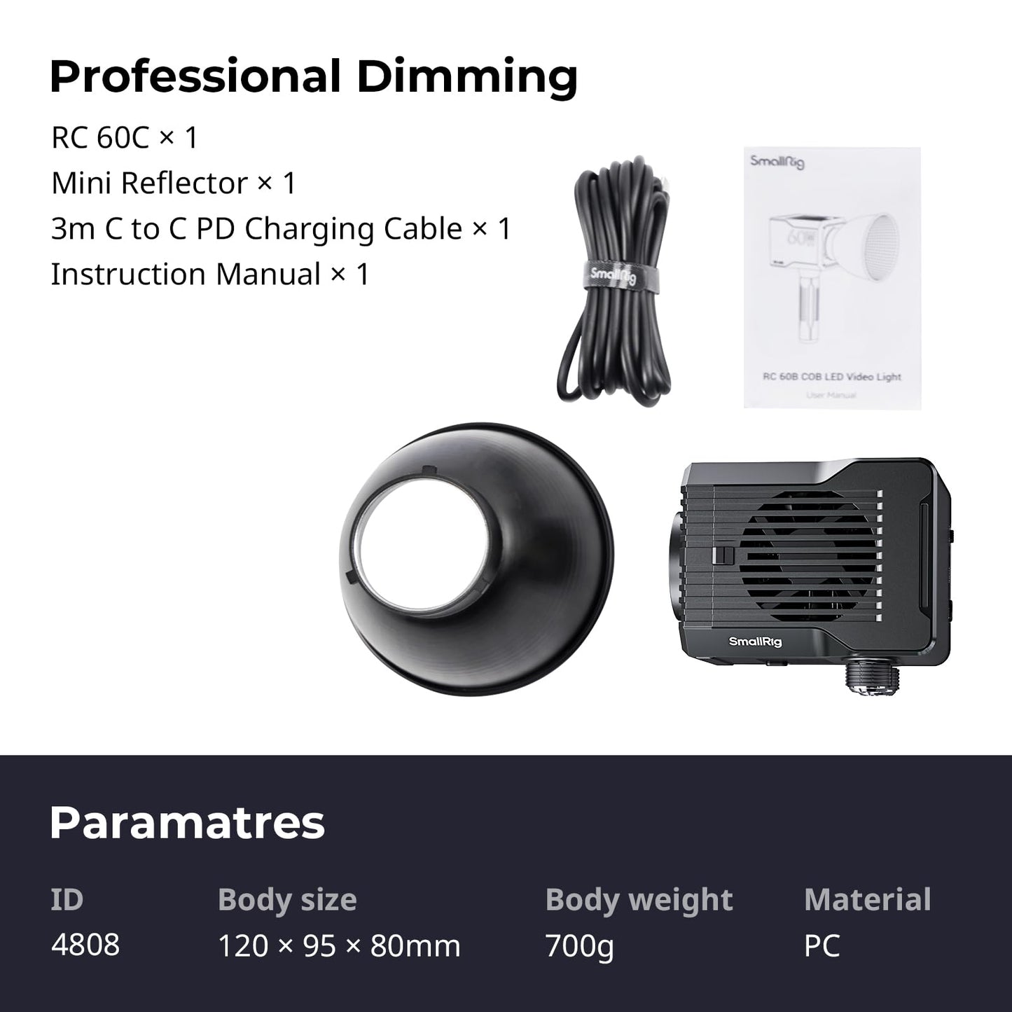 SmallRig RC 60C RGB LED Video Light, 3400mAh Battery 45min Runtime, APP Control, Potable Palm-Sized Continuous Output Lighting 2500K-10000K, for Photography/Video/Studio, Lite Edition