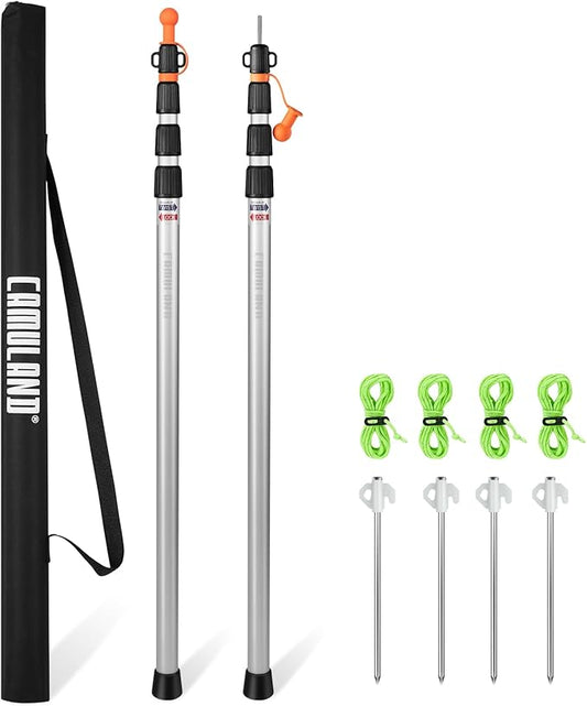 Telescoping Tarp Poles, CAMULAND Tent Poles for Tarp Camping Gear Accessories Stakes Hammock Rain Fly Adjustable Lightweight Aluminum Set of 34.5" - 110.2" Hiking, Awning/Outdoor with Carry Bag