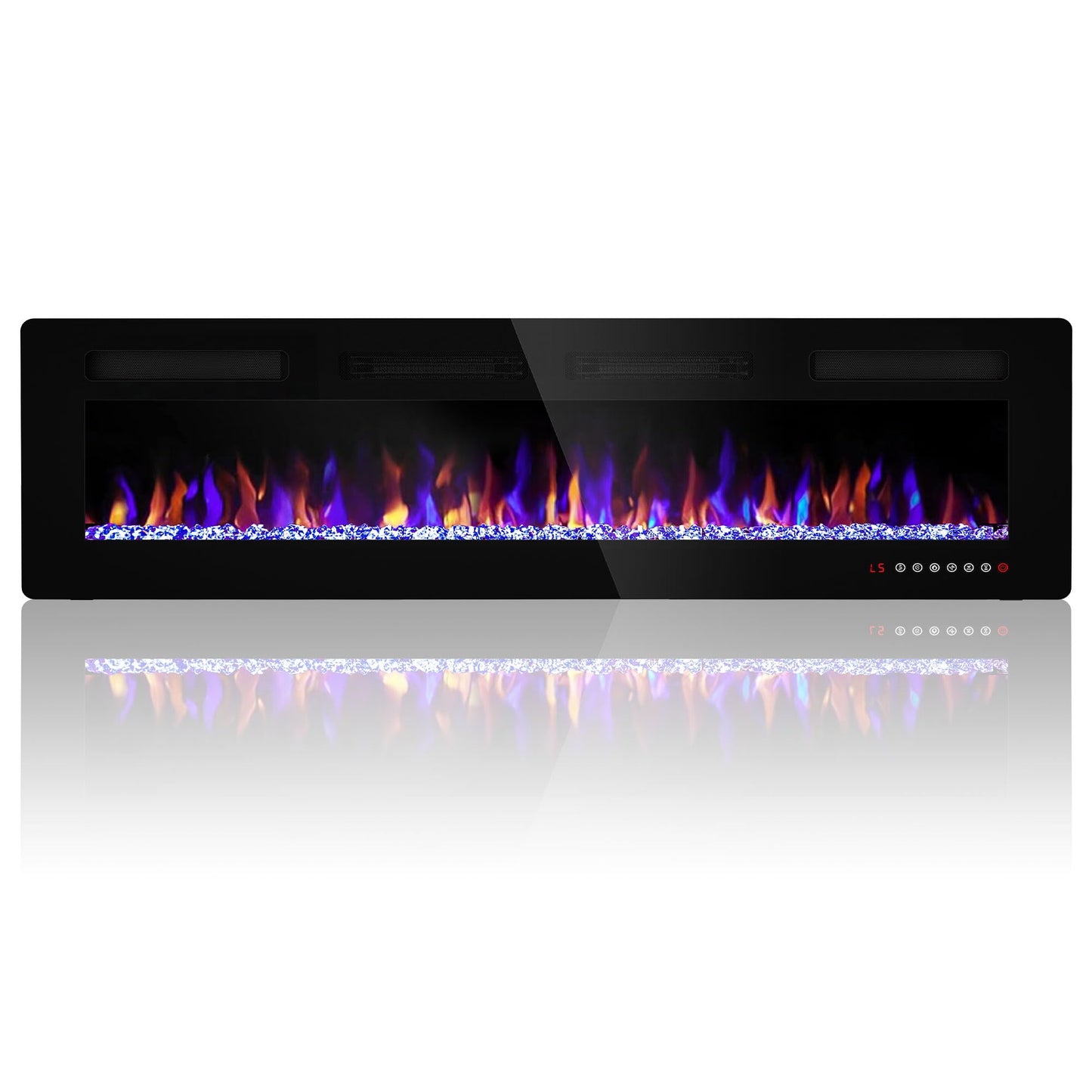 Ludatido 60 Inch Electric Fireplace Wall Mounted/Recessed, 3.2 Inch Ultra Thin Electric Fireplace Insert With1500W Heater, Multicolor Flame with Timer/Speed/Touch Screen/Remote Control