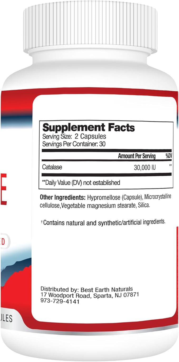 Best Earth Naturals Catalase 30,000 Supplement - Hair Supplements for Strong Hair - 60 Capsules