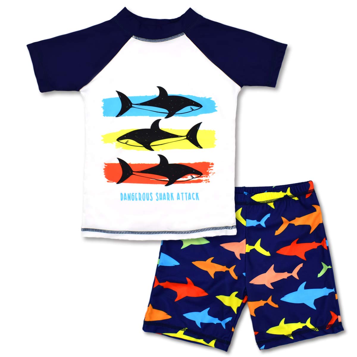 Boys Two Piece Rash Guard Swimsuits Kids Short Sleeve Sunsuit Swimwear Sets 10T