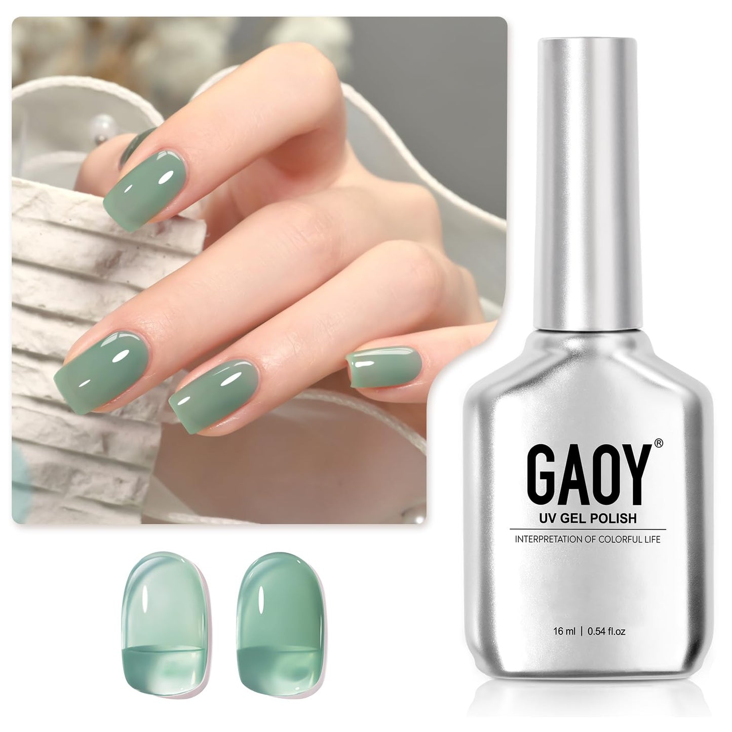 GAOY Jelly Gel Nail Polish, 16ml Sheer Green Translucent Soak Off Gel Polish, UV Light Cure for Nail Art DIY, 2136 Aqua Mint