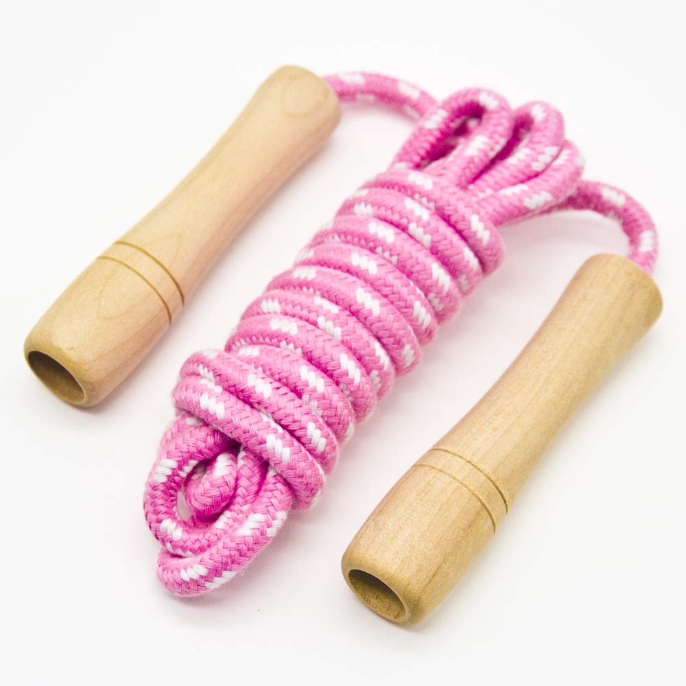 Cotton Jump Rope for Kids - Wooden Handle - Adjustable Cotton Braided Fitness Skipping Rope - Outdoor Fun Activity, Great Party Favor, Exercise Activity, Pack of 2 (Pink+Yellow)