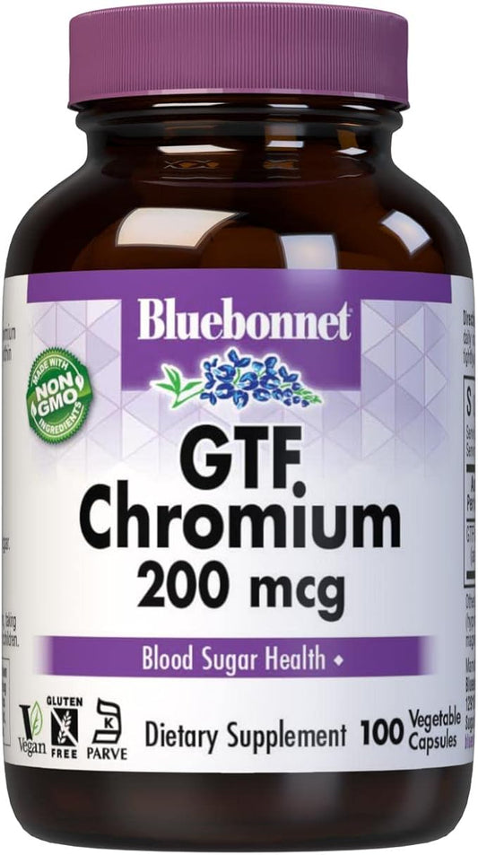 Bluebonnet Nutrition GTF Chromium 200 mcg, Soy-Free, Gluten-Free, Non-GMO, Kosher Certified, Dairy-Free, Vegan, 100 Vegetable Capsules