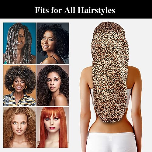 3pcs Long Satin Bonnets for Braids Locs, Large Silky Hair Bonnet with Tie for Women Sleeping Curly Hair, A