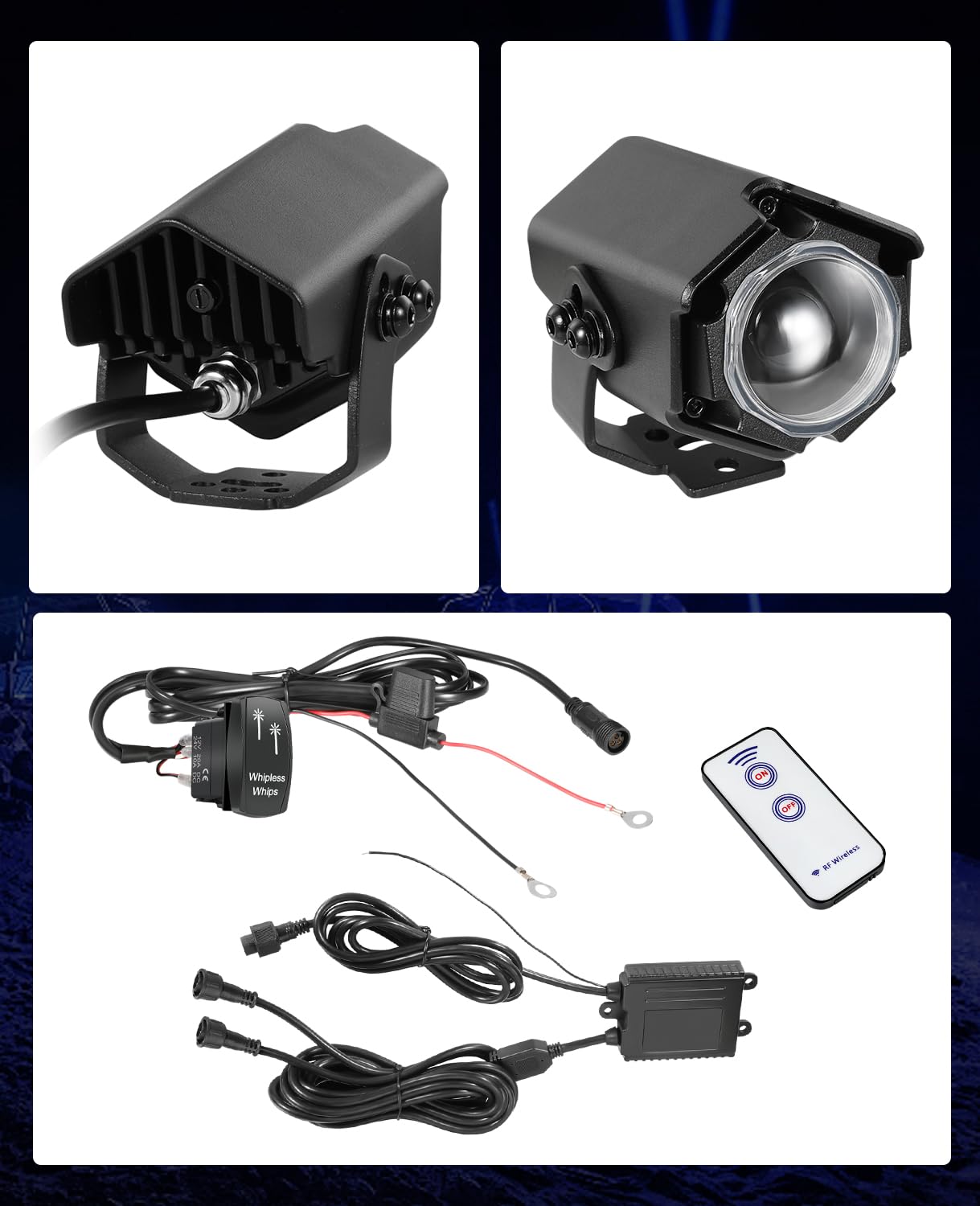 Nirider Whipless Whip Lights with Switch & Remote Whipless Pods RGB Chase Light Antenna LED Light Whips for SXS, UTV, ATV, RZR, Can Am, Dune Buggy, Truck, Boat - 2PCS Red Green Blue White