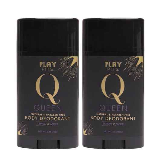 PLAY PITS - 2 Pack - Natural Deodorant - Safe for Men & Women w/Sensitive Skin - Clean, Non-Toxic, & Paraben Free – QUEEN Scent - Infused w/Essential Oils – 2.65 Oz.
