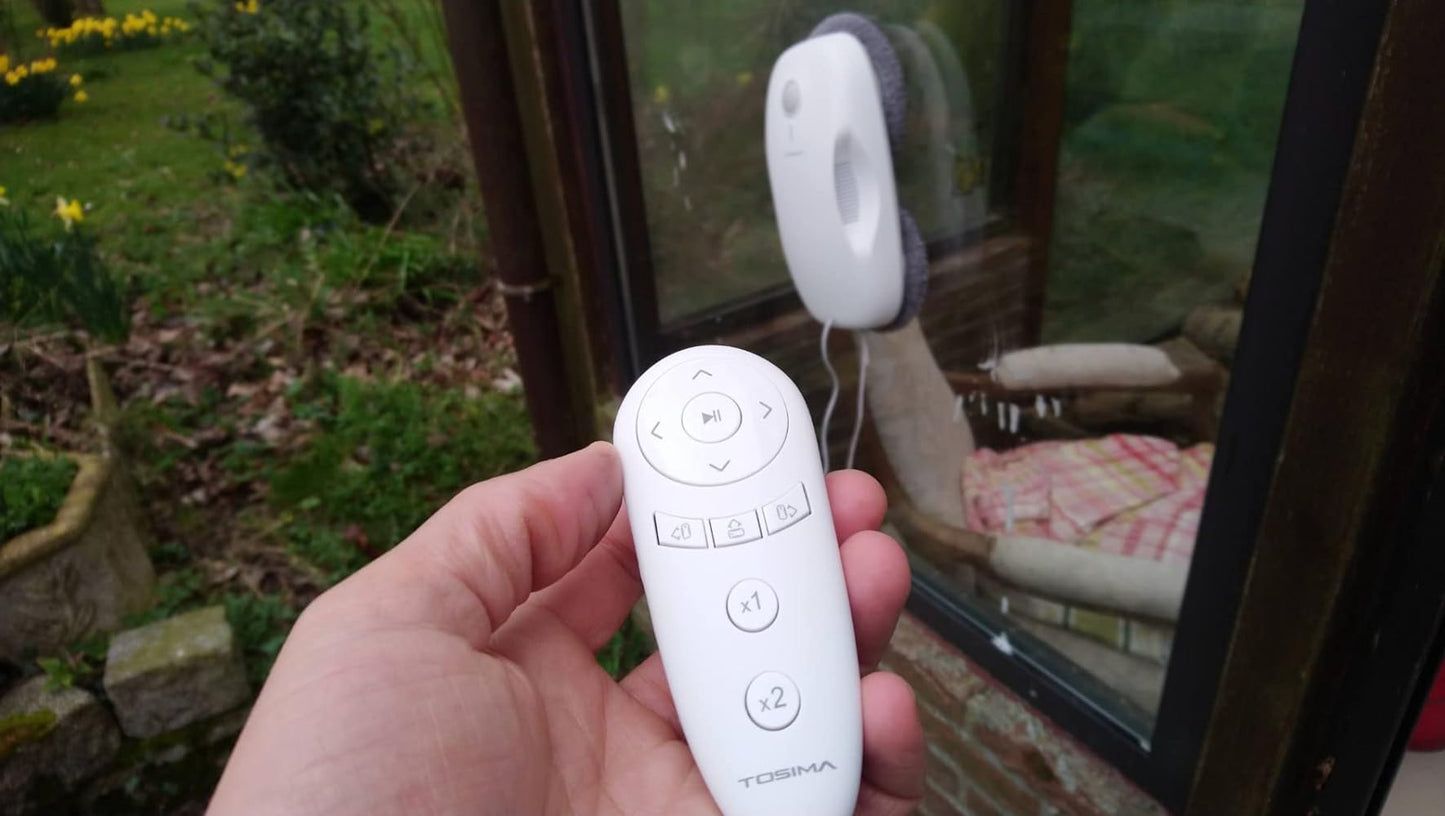 Tosima W3 Window Cleaning Robot - Dual Direction Auto-Spray Smart Window Cleaner with Triple Safety System, Smart Navigation, Remote Control, for All Smooth Surfaces, with 12 Rags, White