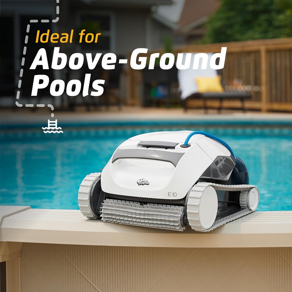 Dolphin (2025 Model) E10 Automatic Robotic Pool Vacuum Cleaner, Active Scrubber Brush, Top Load Filters Access, Ideal for Above-Ground Pools up to 30 FT in Length