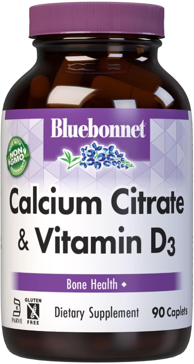 Bluebonnet Nutrition Calcium Citrate & Vitamin D3, Bone Health*, Non-GMO, Kosher Parve, Gluten-Free, Soy-Free, 90 Caplets, 22.5 Servings