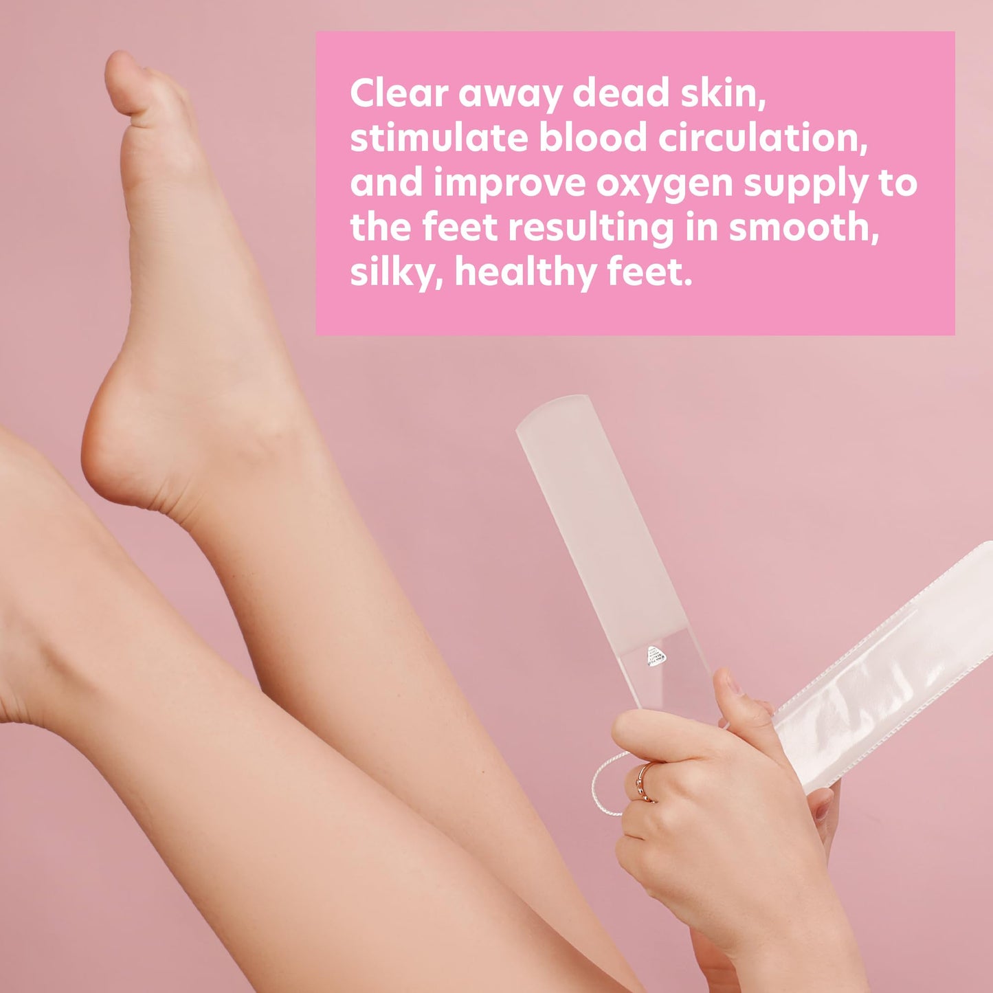 Bona Fide Beauty Czech Glass Foot File with Protective Sleeve, Dual-Sided High Grit Foot Rasp, Foot Scraper with Cord in Clear Color