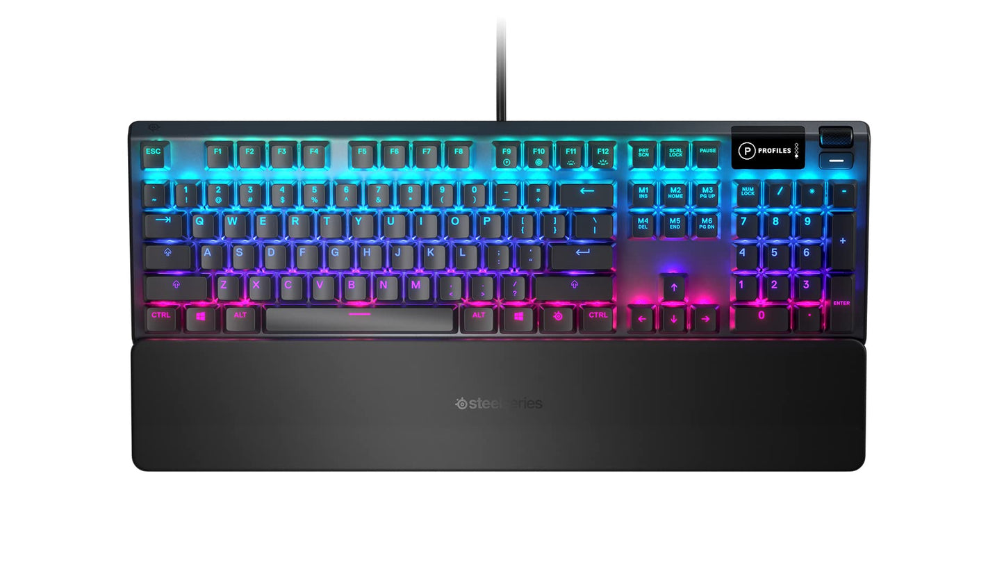 SteelSeries Apex 5 Hybrid Mechanical USB Gaming Keyboard Per-Key RGB Illumination Aircraft Grade Aluminum Alloy Frame OLED Smart Display (Hybrid Blue Switch)