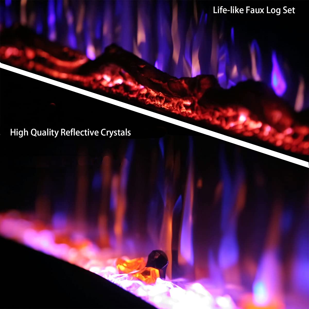 42" WiFi Smart Recessed Electric Fireplace Insert, 5 Flame Settings, Log Set or Crystal Options, Temperature Control by Touch Panel & Remote & App, 750/ 1500W Heater, Compatible with Alexa