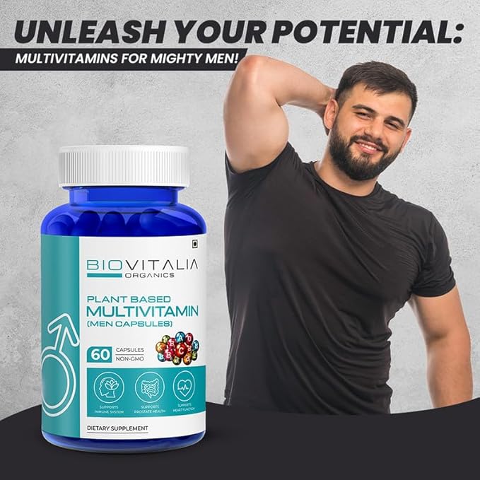 Biovitalia Multivitamin Capsules for Men Promote Body Immunity & Support Healthy Heart Function for Daily Active Energy -Enriched with Essential Vitamins, Minerals, Antioxidants - 60 Capsules