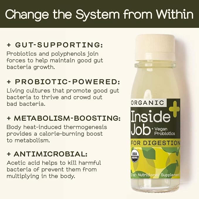 Greenhouse Juice Organic Inside Job Wellness Shots, Cold Pressed Digestive Aid with Apple Cider Vinegar, Lemon, and Cayenne Immunity Shots Juice Vegan & Gluten-Free (2 Oz, Pack of 12)