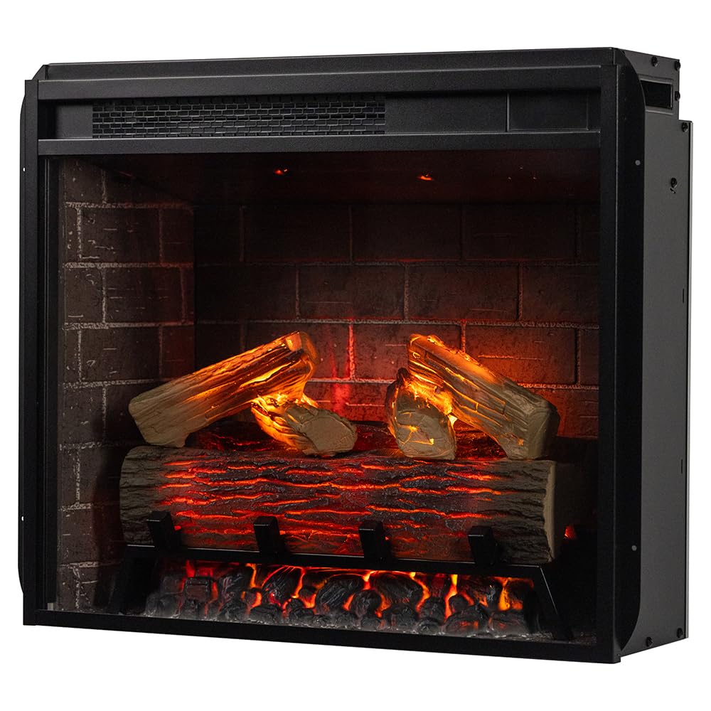 Modern Ember Augustine Black Mantel Package 55" W x 48" H with 28 Inch Electric Fireplace Insert - 1,000 Sq Ft Heater 4 Flame Colors, Ember Bed Included | Alexa/WiFi Enabled
