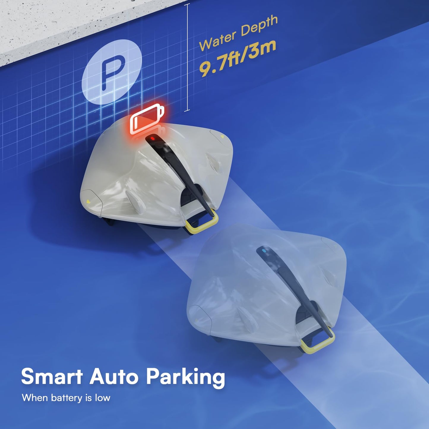 PoolMr Cordless Robotic Pool Cleaner - Above Ground Pool Vacuum - 40W Strong Suction, Dual Cleaning System, Barrier Crossing, 90-Min Runtime Up to 860 Sq for Above Ground Pools, Sliver