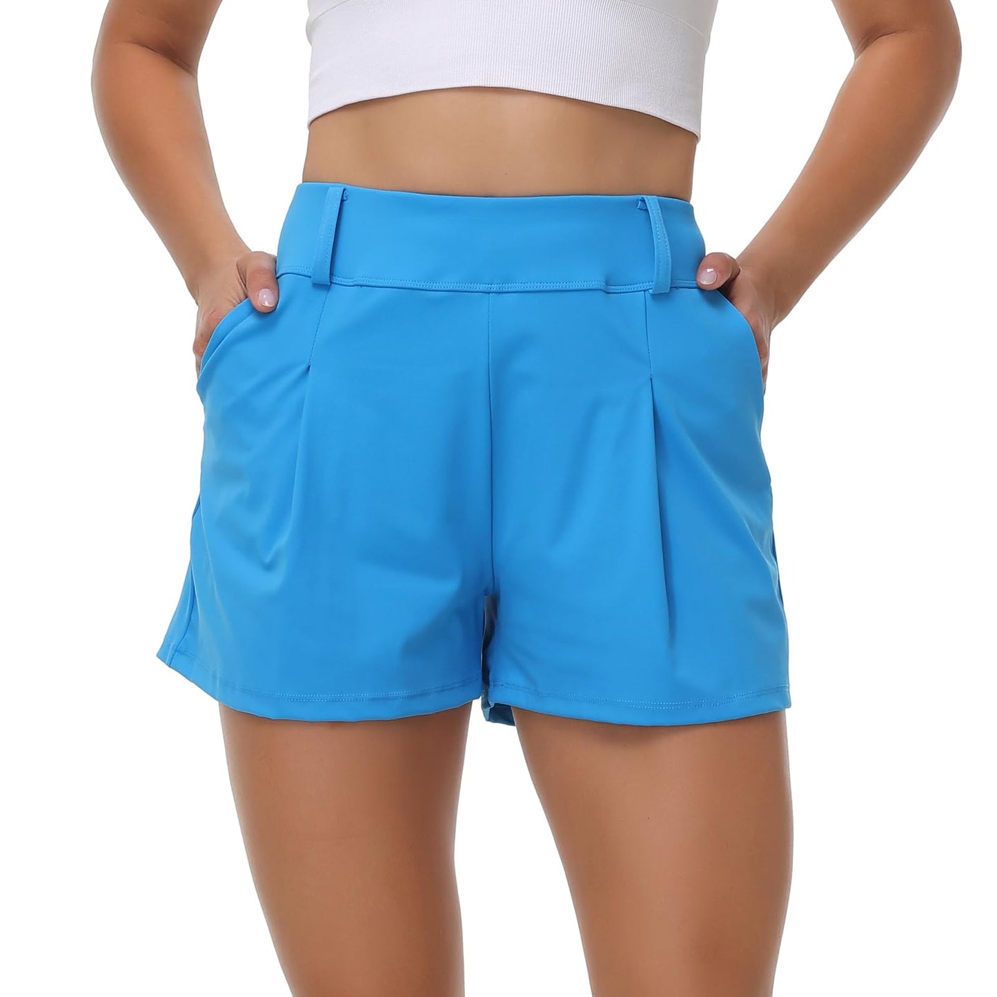 Blaosn Athletic Shorts for Women Gym Yoga Workout Running Golf Sport Active Bike Sweat High Waisted with Pockets Cute Lounge Teen Girls Trendy Clothes Casual Summer Outfits(Blue,S)