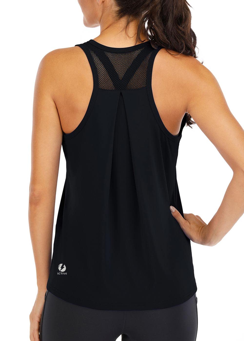 ICTIVE Workout Tops for Women Loose fit Racerback Tank Tops for Women Mesh Backless Muscle Tank Running Tank Tops Workout Tank Tops for Women Yoga Tops Athletic Exercise Gym Tops Black S
